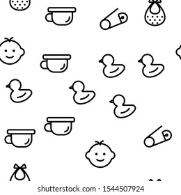 Baby Toys Vector Seamless Pattern Thin Line Illustration