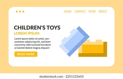 baby toys website landing.vector template with children items.simple horizontal landing website.