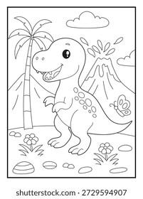 Baby T-Rex Dinosaurier Vektor Linie Kunst für Kinder. Einfaches prähistorisches Tiermalblatt für Kinder.