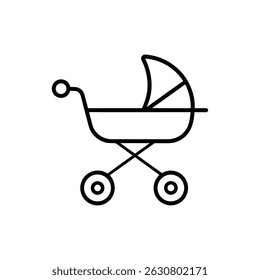 baby trolley black line art icon on white background