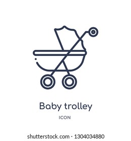 baby trolley icon from transport outline collection. Thin line baby trolley icon isolated on white background.