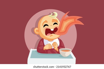 
Baby Trying Spicy Food Vector Cartoon Illustration. Infant crying trying piquant tasting foods for the first time
