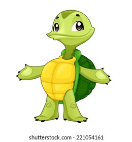 Baby turtle. Funny cartoon and vector isolated character