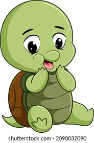 The baby turtle is giving the shy expression of illustration
