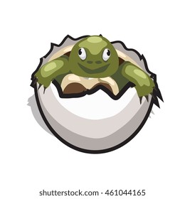 The baby turtle hatched from egg isolated on white background. Vector cartoon close-up illustration.