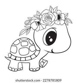 Baby Turtle svg,Turtle Cut File,Turtle With Flower svg,Turtle Lineart,Floral Turtle svg,Turtle Clipart,Turtle svg,Turtle Png,Sea Turtle svg svg