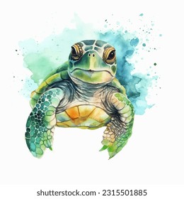 Baby turtle vector illustration. Little cute baby turtle swimming