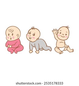 Baby Twins in Cute Cartoon Styles and Playful Movements