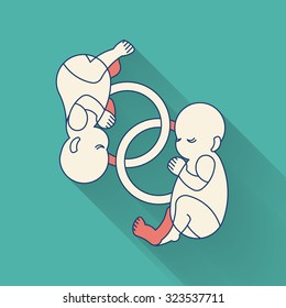 Baby twins newborn illustration. Prenatal child flat thin line maternity icon. Twins pregnancy vector logo design. Outline stylized icon.