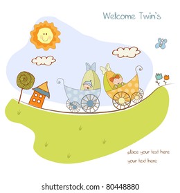baby twins shower announcement card