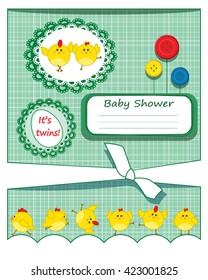 Baby twins shower invitation card - vector illustration