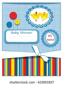 Baby twins shower invitation card - vector illustration