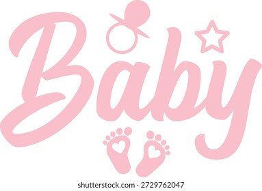 Diseño de la tipografía del bebé en el fondo aislado transparente blanco llano para la tarjeta, camisa, sudadera con capucha, sudadera, ropa, etiqueta, taza, icono, cartel o insignia
