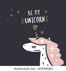 Baby unicorn art, hand letters. Decor elements for your stuff and graphic design. Good for gift card and kids products. Vector and jpg image. Clipart, isolated details.