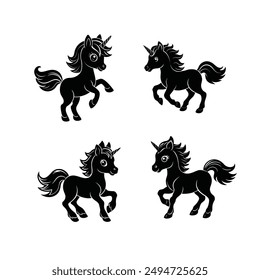 Baby Unicorn Black Silhouette Set