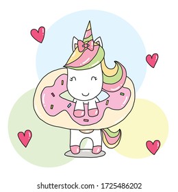 Baby unicorn and cute doughnut