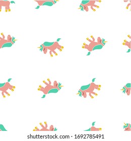 Patrón de unicornios para bebés. Colores brillantes. Unicornios con estrellas y arcos. Vector editable.