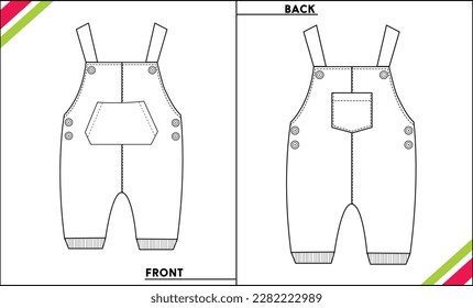 
BABY UNISEX DUNGAREE FRONT BACK VECTOR ILLUSTRATION TECH PACK 