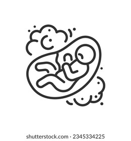 Baby in utero not feeling well from of environmental contamination, linear icon. Line with editable stroke