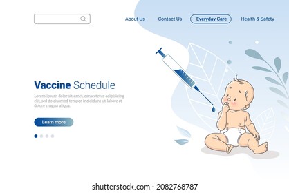 Baby Vaccination Concept. Healthcare and Medical Web Page Design Template with Baby and Huge Syringe. Vector illustration