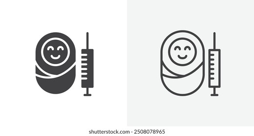 Baby-Impfsymbol im soliden und umrissenen Stil