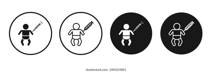 Conjunto de iconos de Vector de vacunación para bebés estilo negro relleno y perfilado.