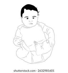Baby vector design. Portrait of cute adorable smiling laughing white Caucasian baby girl boy with blue eyes four months old lying on bed looking at camera