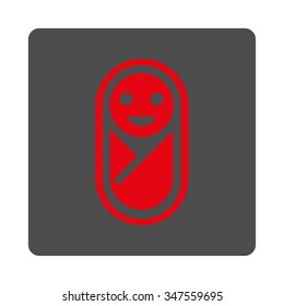 Baby vector icon. Style is flat rounded square silver button with red symbol, white background.
