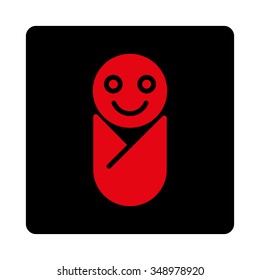 Baby vector icon. Style is flat rounded square button, intensive red and black colors, white background.