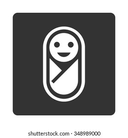Baby vector icon. Style is flat rounded square button, white and gray colors, white background.