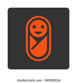 Baby vector icon. Style is flat rounded square button, orange and gray colors, white background.