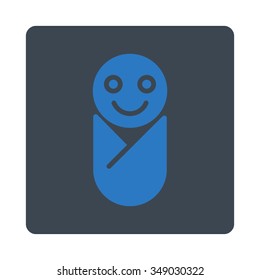 Baby vector icon. Style is flat rounded square button, smooth blue colors, white background.