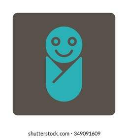 Baby vector icon. Style is flat rounded square button, cyan and grey colors, white background.