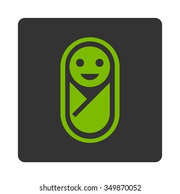 Baby vector icon. Style is flat rounded square button, eco green and gray colors, white background.