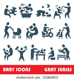 Baby vector icons, gray series