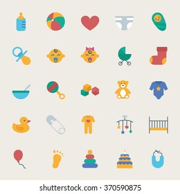 Baby vector icons set, flat style