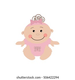 Baby vector illustration. Cartoon little girl is sitting on a white background.