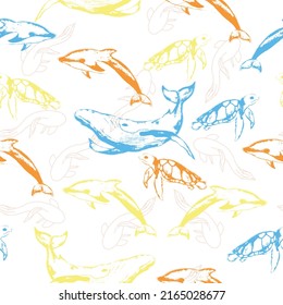 Baby vector illustration. Jellyfish, Crab, Turtle, octopus, Fish, stingray, Dolphin, seal