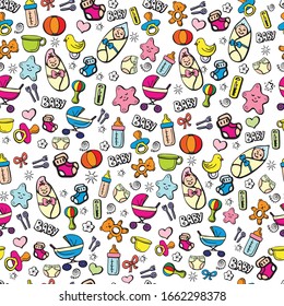 Dibujo vectorial de juguetes y accesorios para bebés
