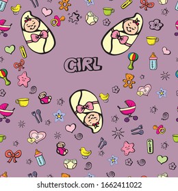 Baby vector pattern of toys and accessories
