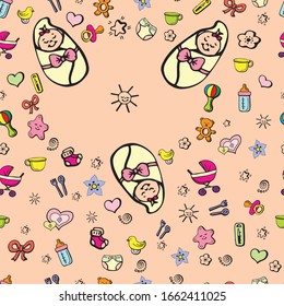 Baby vector pattern of toys and accessories