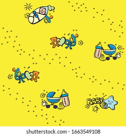 Baby vector pattern of toys and accessories