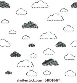 Baby vector seamless pattern. Light black and white fun sky print for textile fabric. Kids room decor stickers for wall, furniture, surfaces.