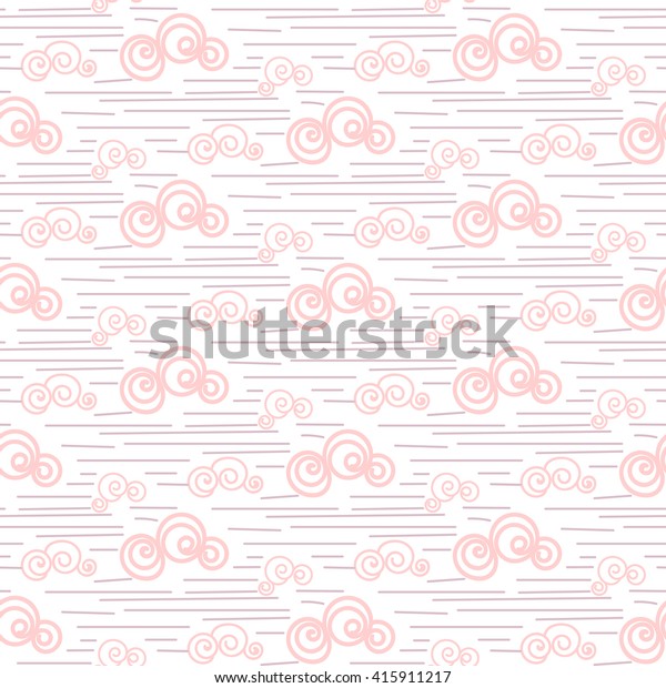 Baby vector seamless pattern. Pastel pink fun windy sky clouds print for textile. Kids room decor print for wall, linen, surfaces.