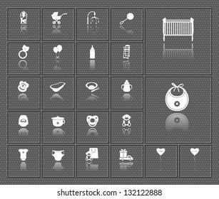 baby vector web icons set with reflection on dark background