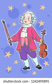 baby violinist musician little mozart. Comic cartoon pop art retro vector illustration drawing