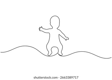 Baby walking continuous one line drawing minimalist style on white background