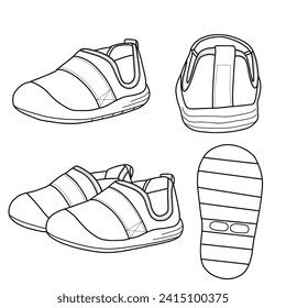 Baby walking shoes, shoes pair for kid's vector illustration. Isolated on a white background.