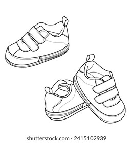 Zapatos para caminar, zapatos para la ilustración vectorial del niño pequeño. Aislado sobre un fondo blanco.