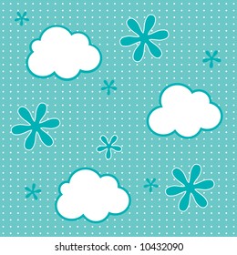 baby wallpaper- seamless pattern of clouds and flowers vector background